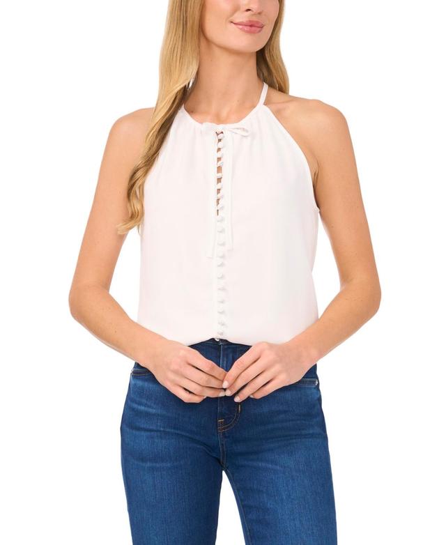 CeCe Womens Shirred Button Down Blouse Product Image