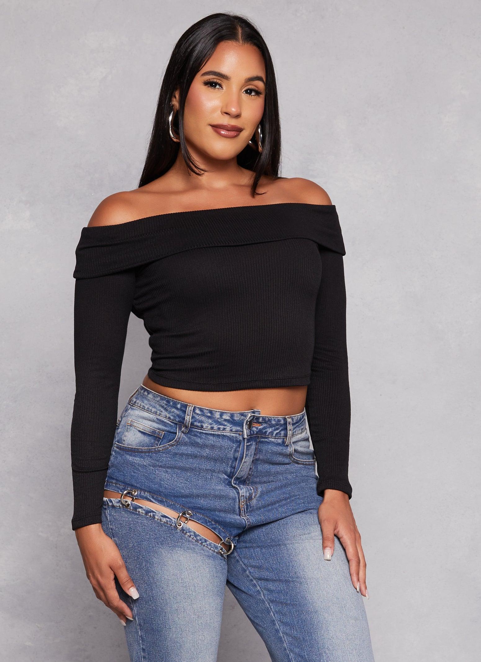 Womens Iris Long Sleeve Off the Shoulder Crop Top Product Image