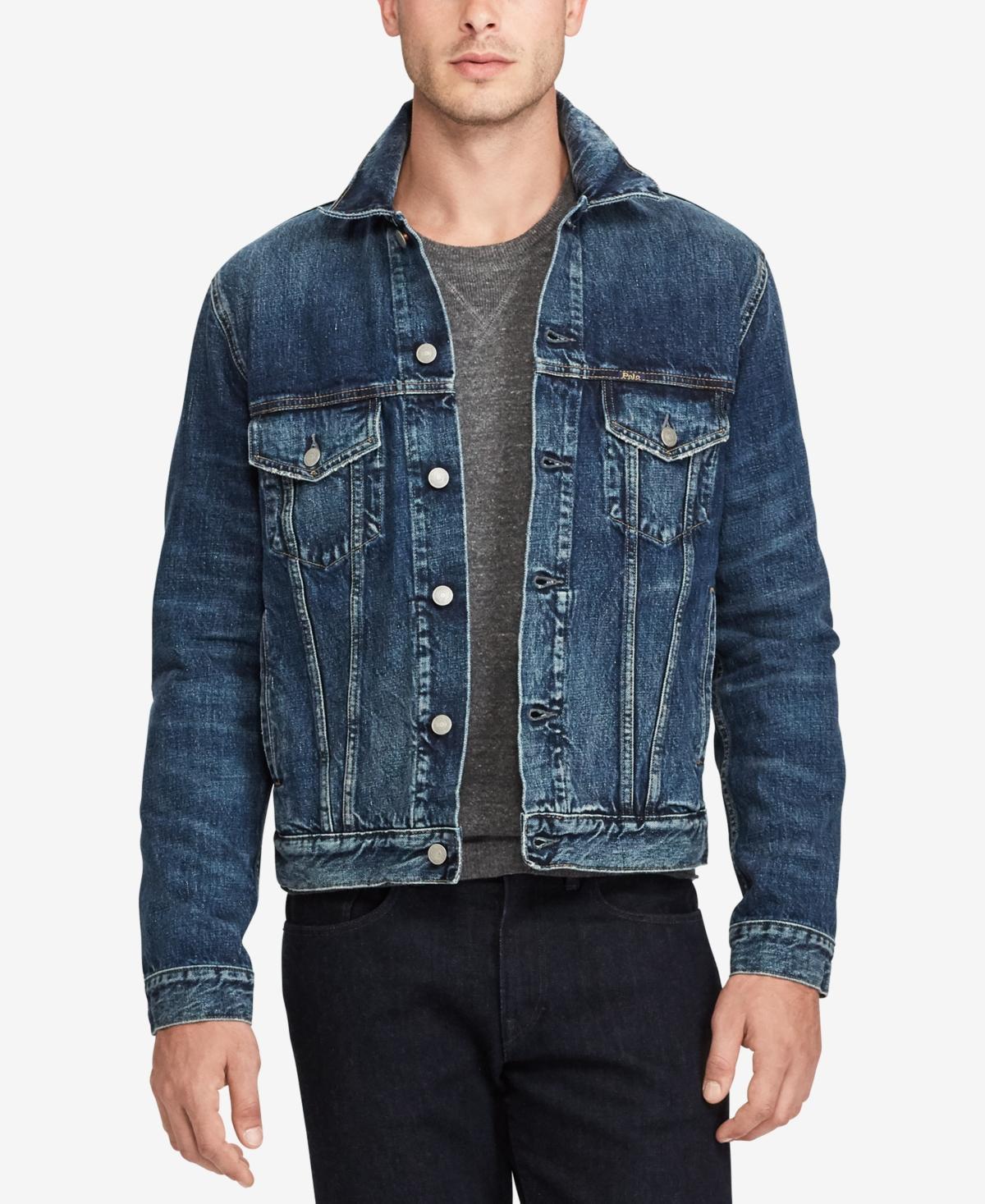 Mens Faded Denim Trucker Jacket Product Image