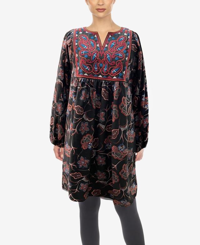 White Mark Womens Paisley Flower Embroidered Sweater Dress - Gray Product Image