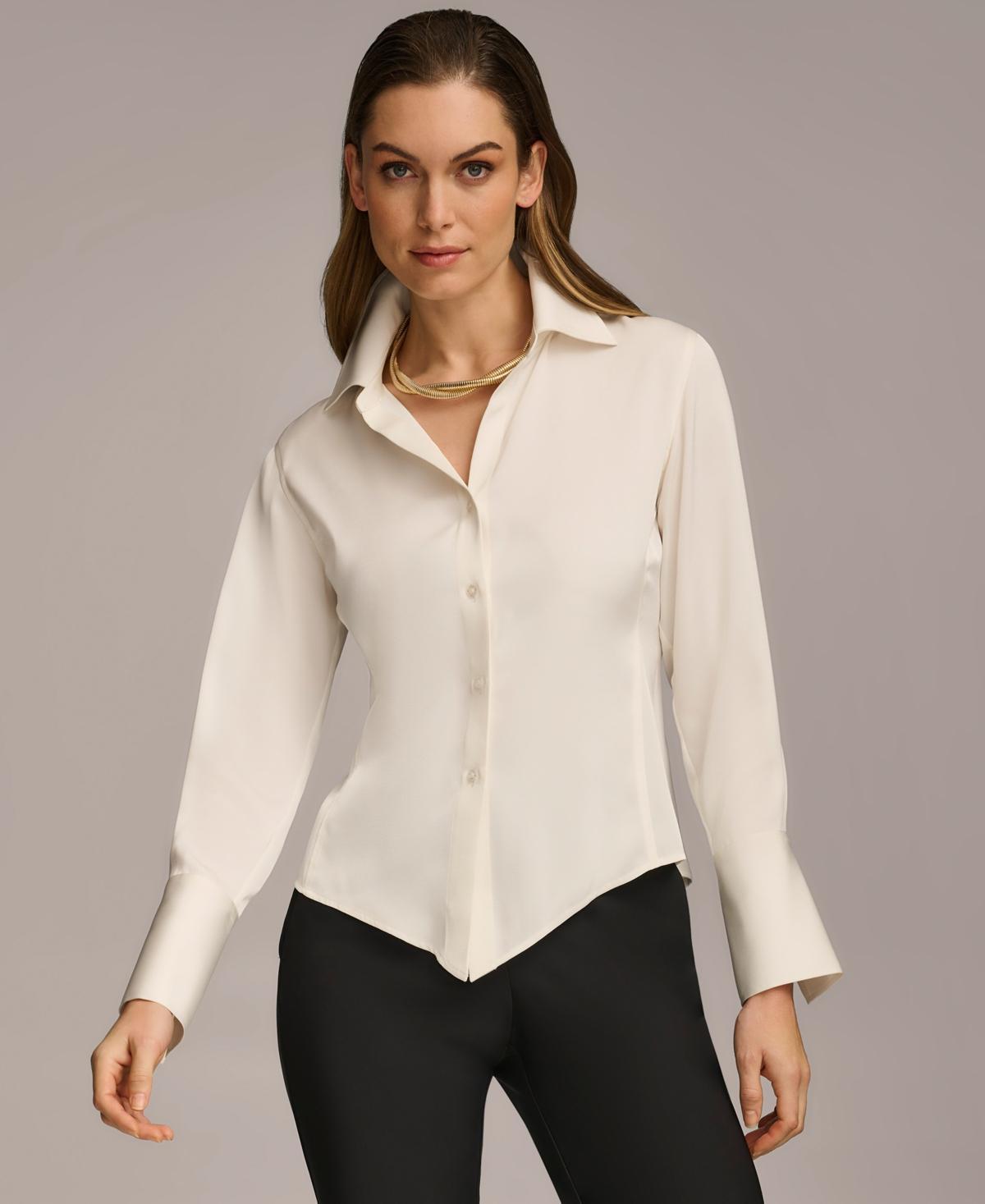 Donna Karan Womens Button Front Point Hem Top product image