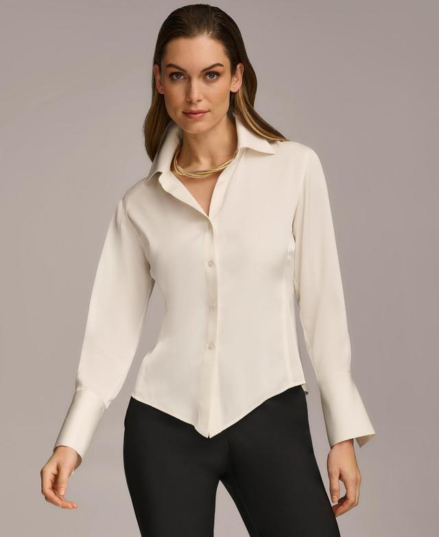 Donna Karan Womens Button Front Point Hem Top Product Image