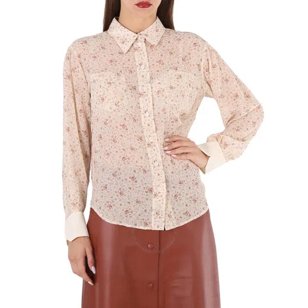 Chloe Ladies Dew Pink C Micro Flower Motif Silk Blouse Product Image