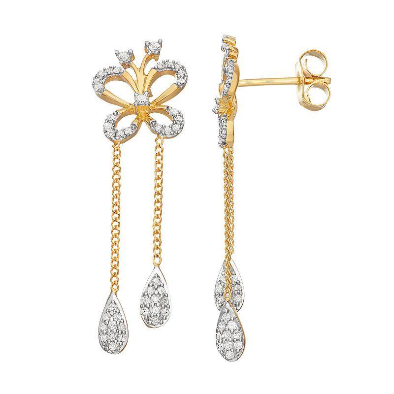 14k Gold Over Silver 3/8 Carat T.W. Diamond Butterfly Drop Earrings, Womens, Gold Tone Product Image