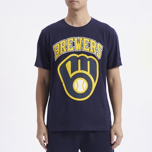 Pro Standard Mens Milwuakee Brewers GTP SJ T-Shirt - Navy/Yellow Product Image