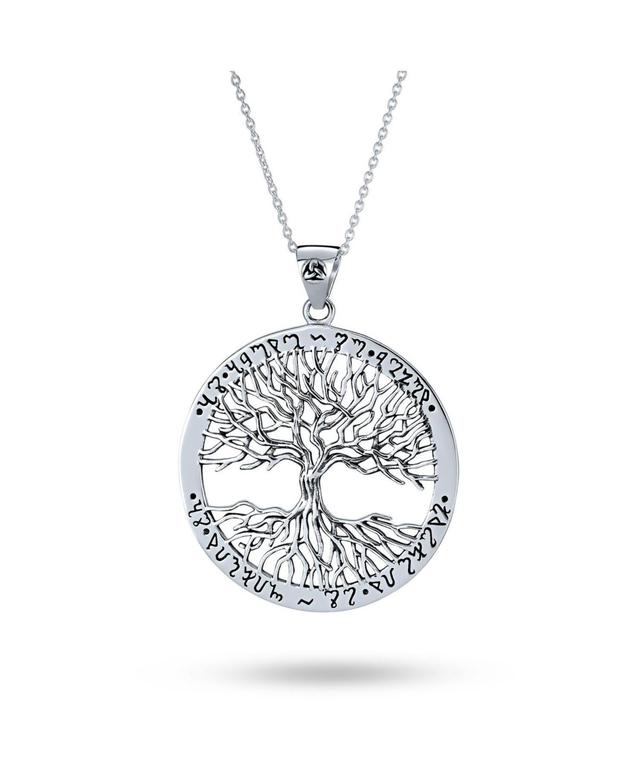 Bling Jewelry Round Circle Medallion Rune Symbols Wiccan Tree Of Life Pendant Necklace For Women For Oxidized Sterling Silver Product Image