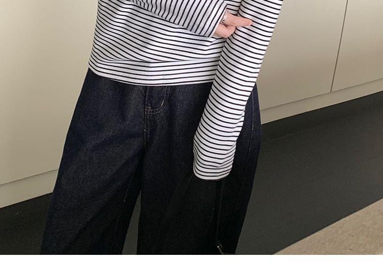 Long-Sleeve Mock Neck Striped Tee Product Image