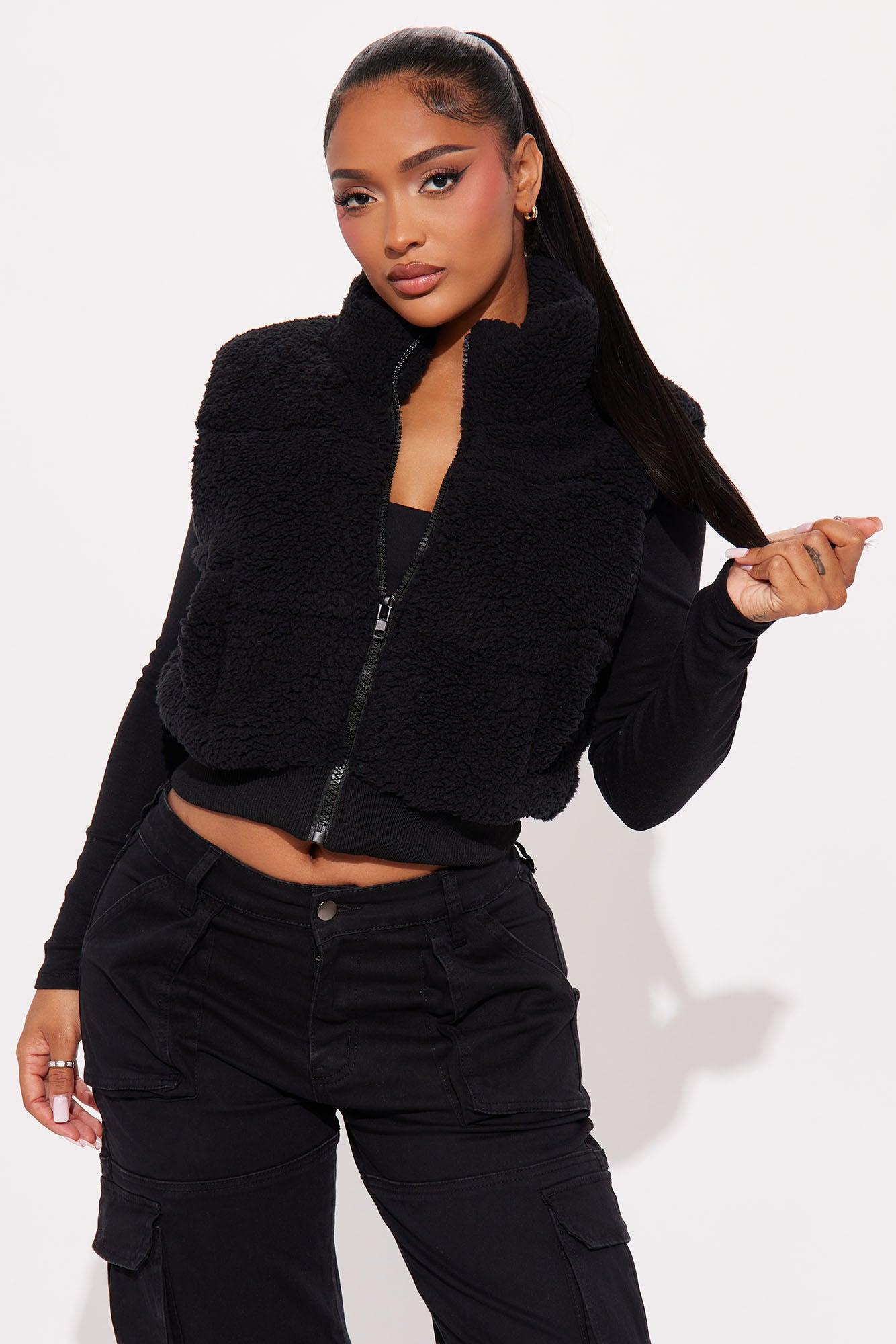 Kiara Sherpa Puffer Vest - Black Product Image