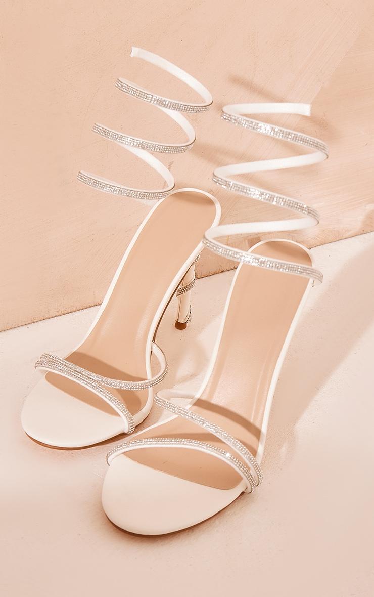 White Pu Round Toe Diamante Spiral Heels Product Image