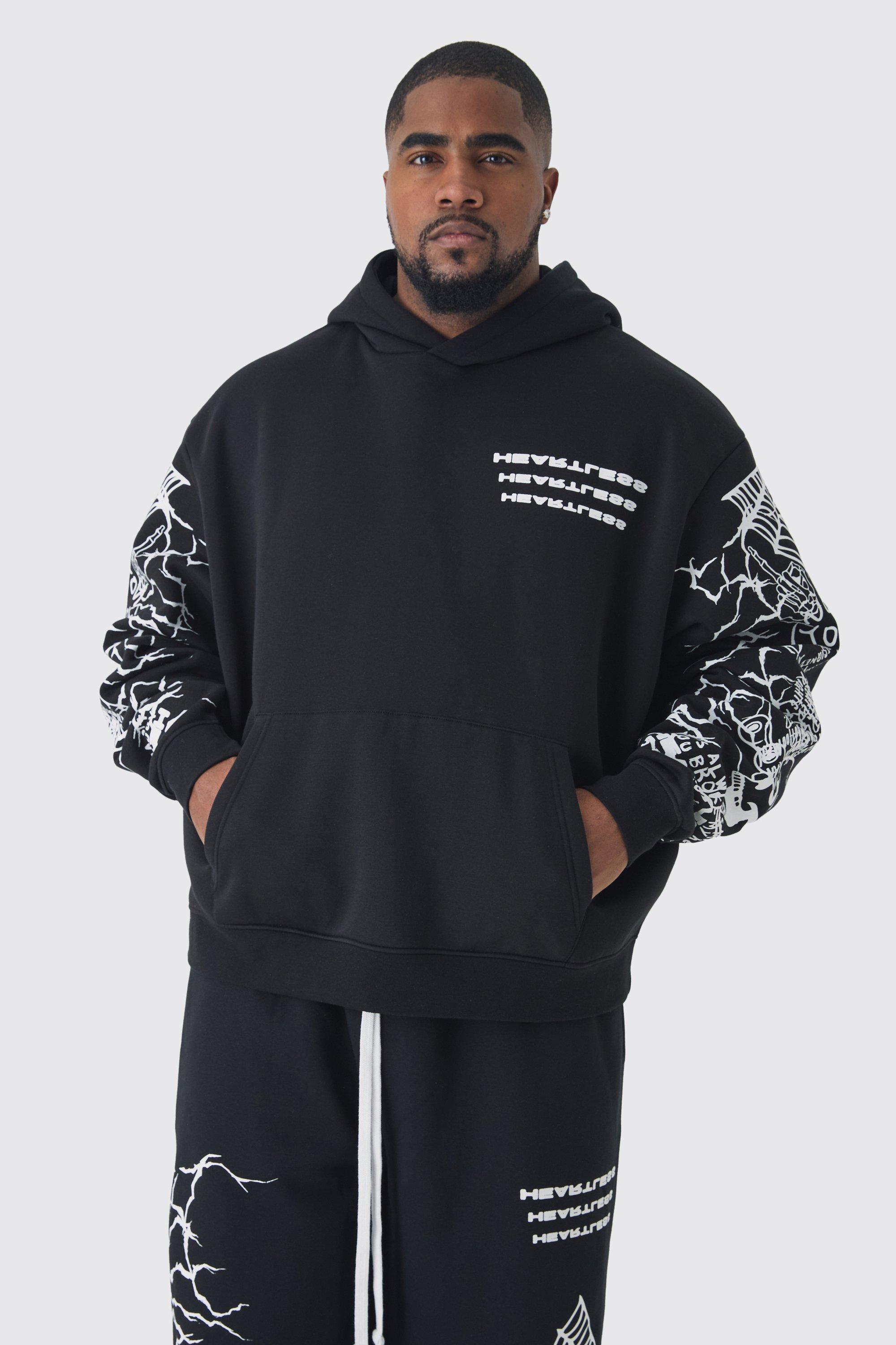 Plus Oversized Boxy Sleeve Print Hoodie | boohooMAN USA Product Image