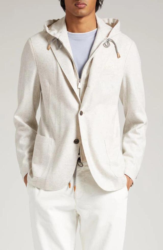 Brushed Jersey Sport Coat With Removable Hooded Bib In Ivory Product Image