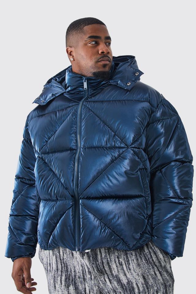 Plus Metallic Boxy Quilted Puffer | boohooMAN USA Product Image