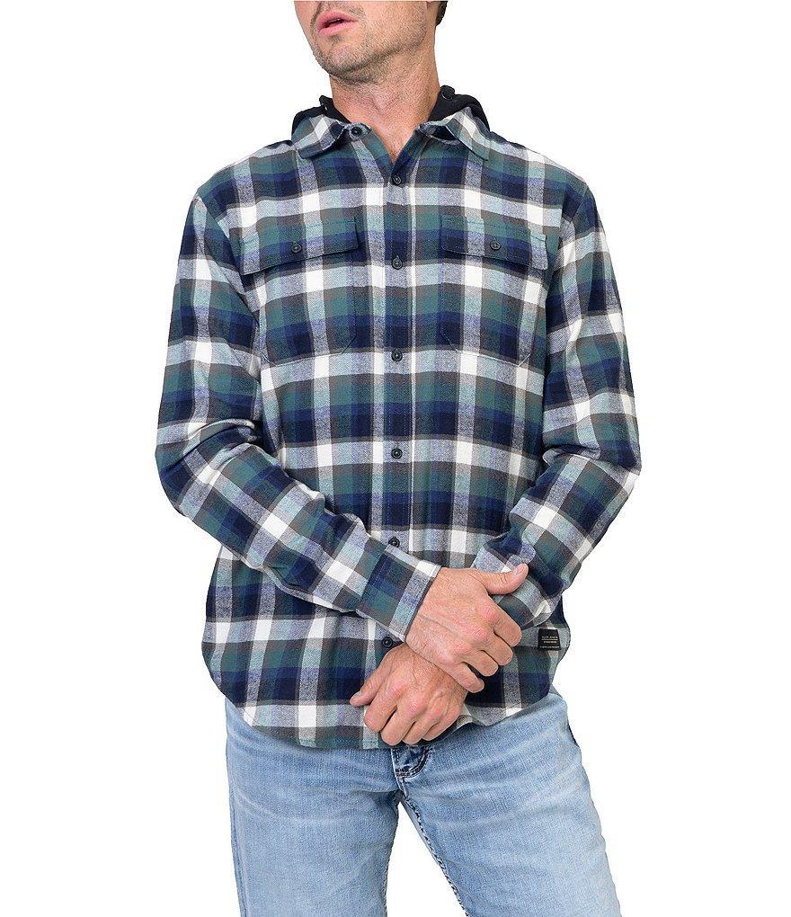 Silver Jeans Co. Long Sleeve Yarn-Dyed Plaid Hooded Flannel Shirt Product Image