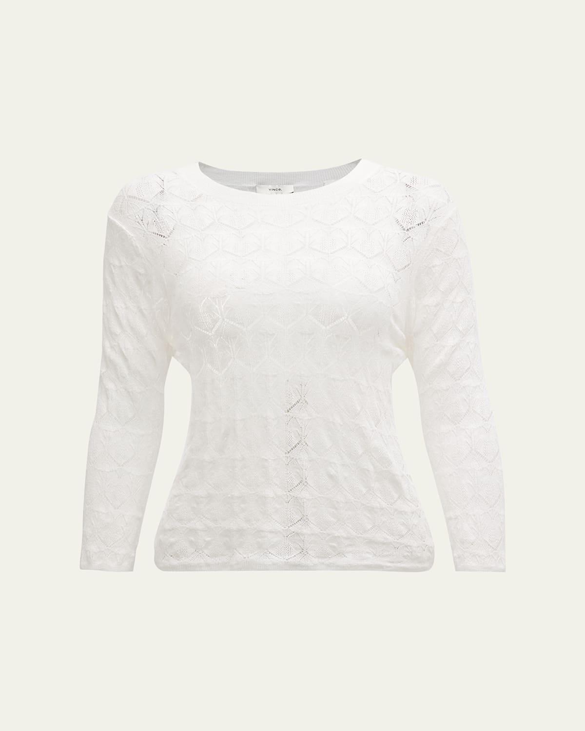 Fine Lace 3/4-Sleeve Crewneck Top Product Image