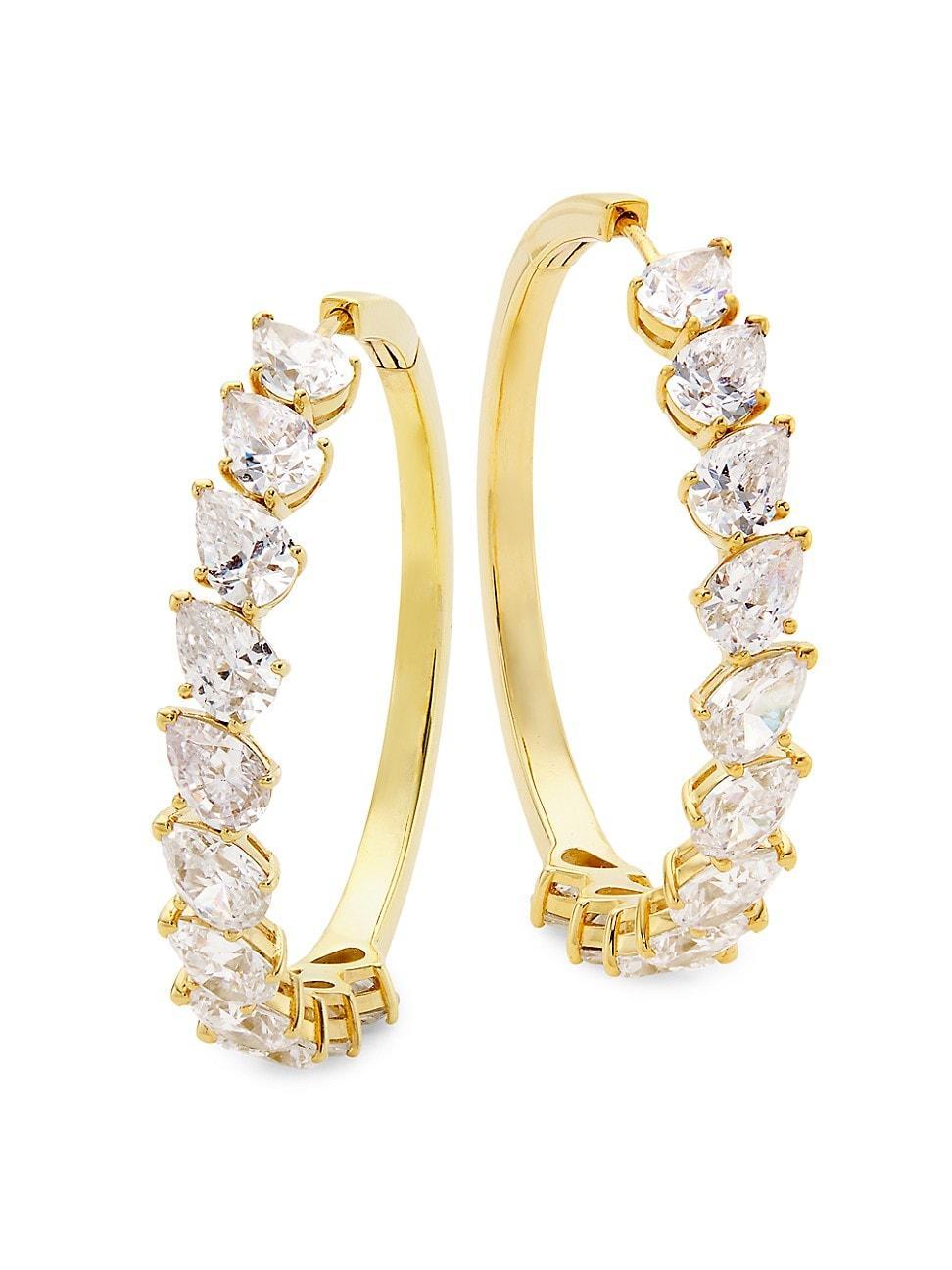 Womens Mesmerize 18K Gold-Plate & Cubic Zirconia Pear-Cut Hoop Earrings Product Image