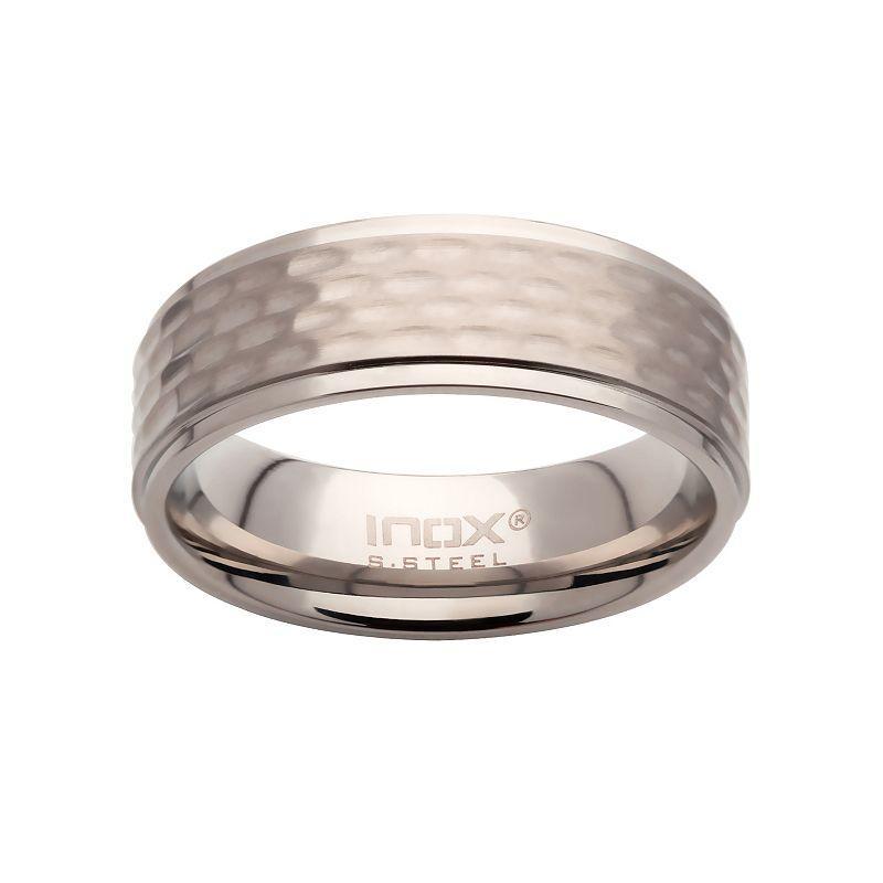 Mens Stainless Steel Hammered Ring Grey Product Image