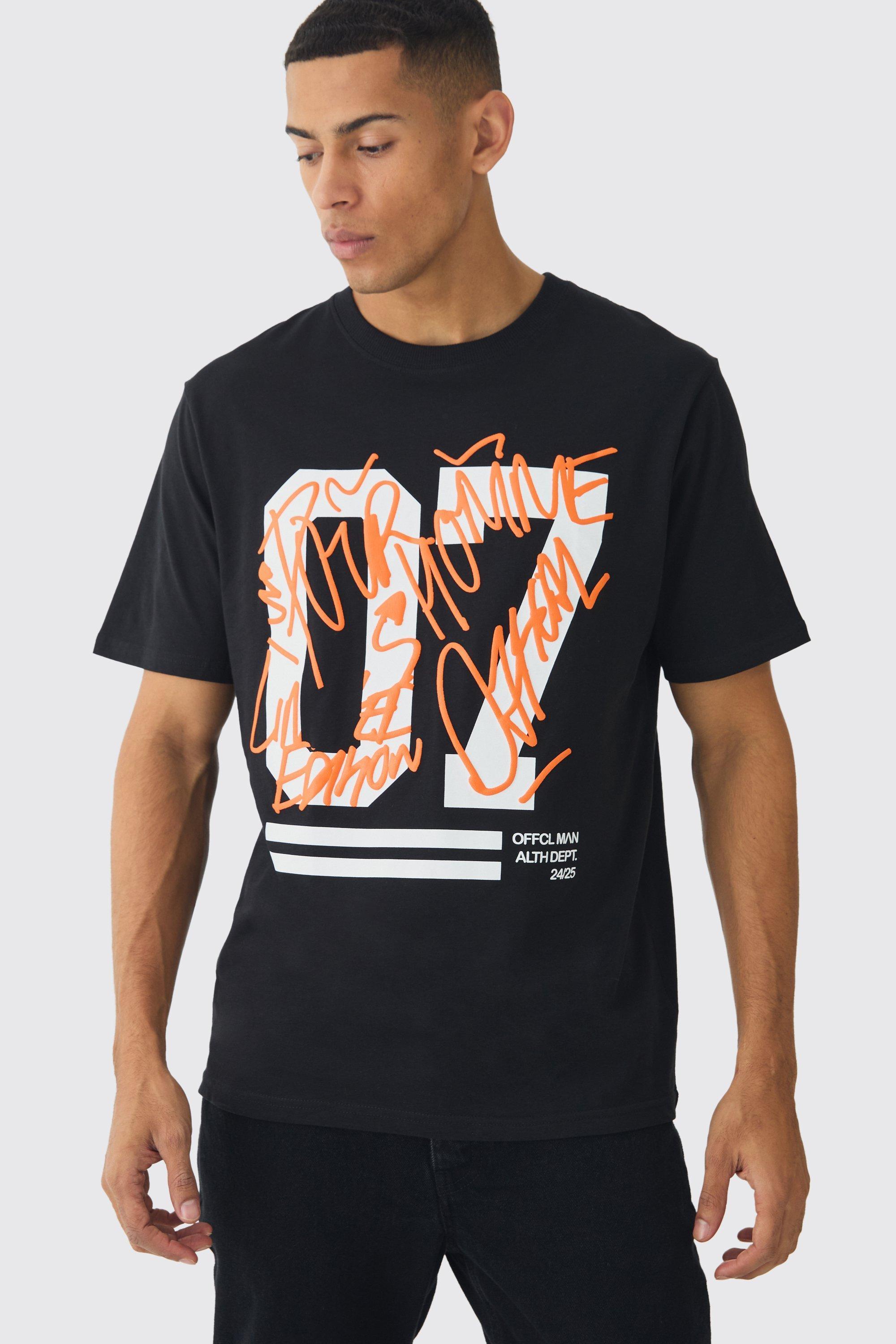 Varsity Graffiti Puff Print T-Shirt | boohooMAN USA Product Image