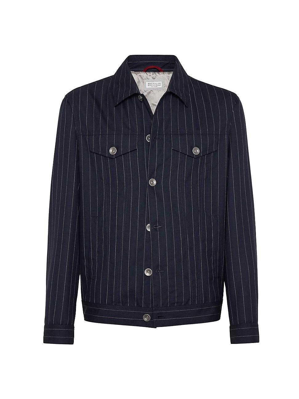 Mens Virgin Wool Chalk Stripe Four Pocket Jacket Product Image