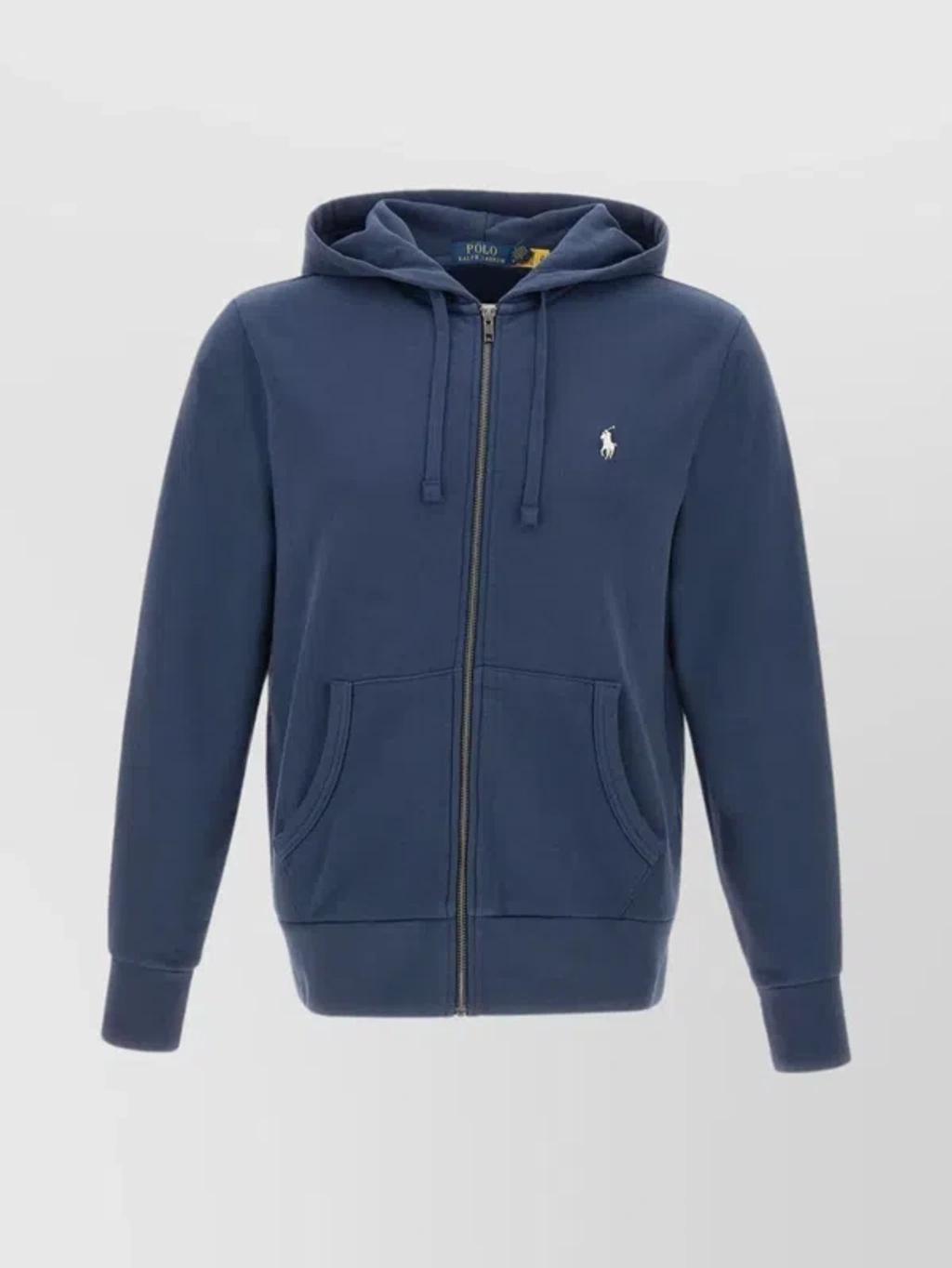 Embroidered Logo Hooded Cotton Sweatshirt In Blue Product Image