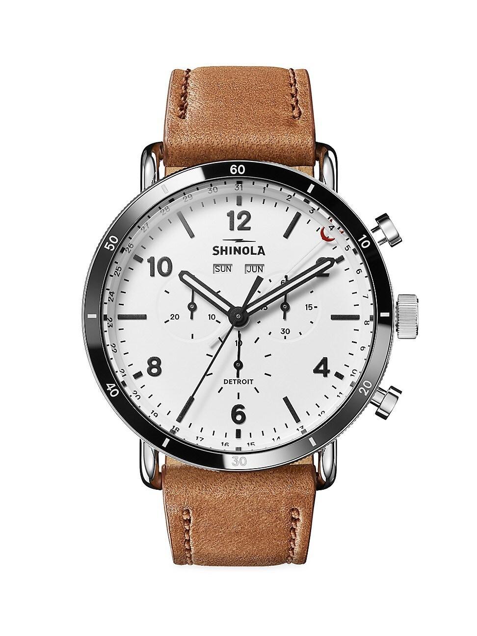 Mens Canfield Sport Stainless Steel & Leather Watch Product Image