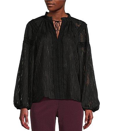 Tommy Hilfiger Womens Semi Sheer Shimmer Blouse - Black Product Image