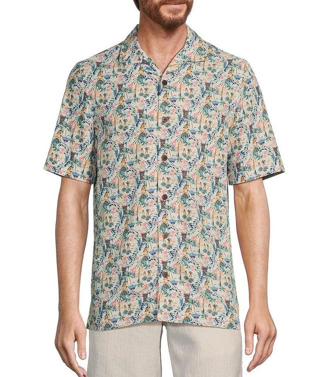 Caribbean Hula Tiki Printed Short Sleeve Woven Shirt Product Image