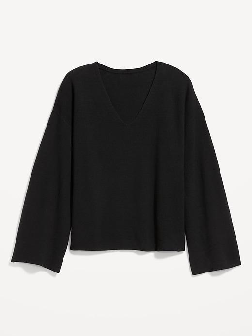 Bell-Sleeve V-Neck Sweater Product Image