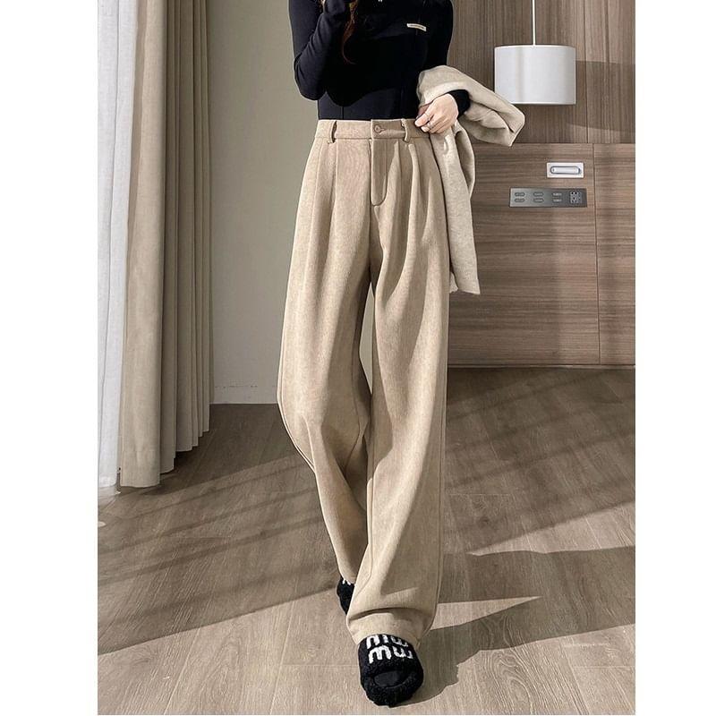 High Waist Plain Wide Leg Slacks (Various Designs) Product Image