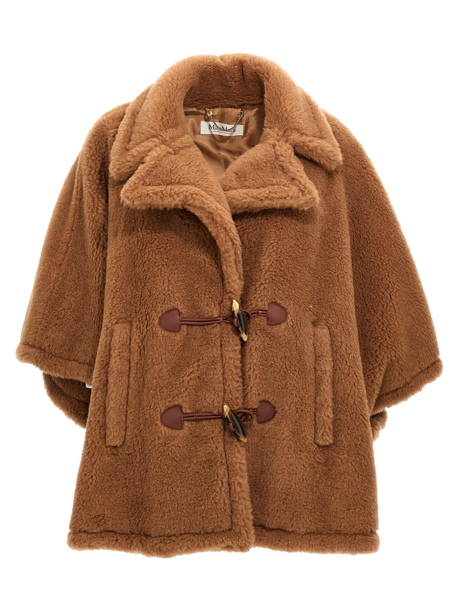 MAX MARA Wide Collar Faux Fur Cape In Beige Product Image