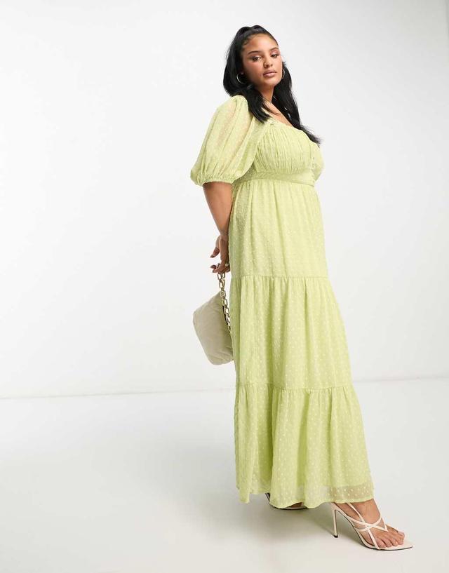 ASOS DESIGN Curve open back lace insert textured maxi tea dress in lime Product Image