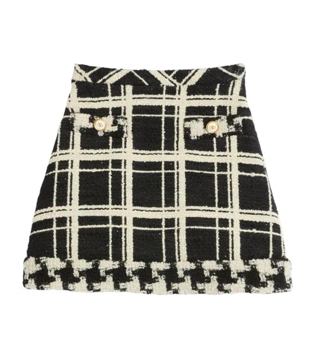 VALENTINO Tweed Check Mini Skirt In Black/ivory Product Image