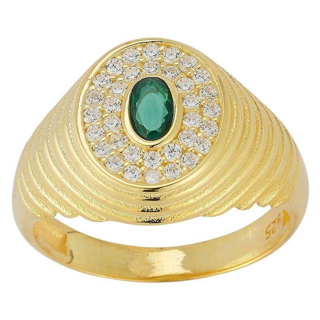 Sunkissed Sterling Cubic Zirconia Ribbed Signet Ring, Womens Gold Tone Product Image