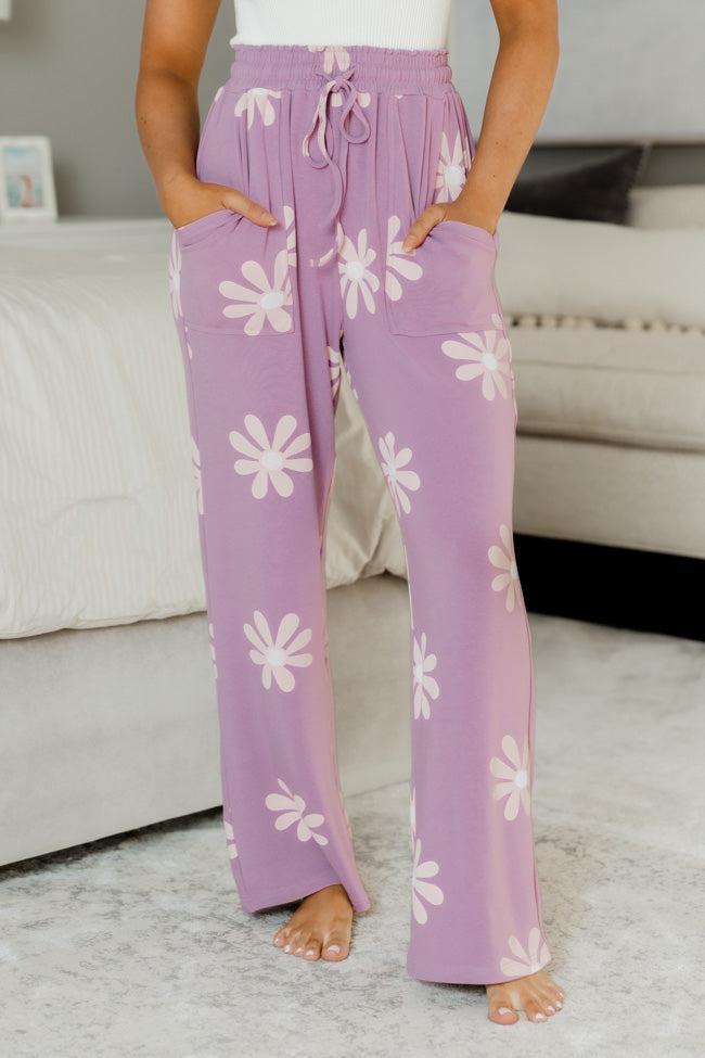 Don't Let Me Down Purple Flower Lounge Wide Leg Pant FINAL SALE Product Image