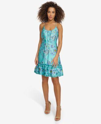 Siena Womens Halter-Neck Floral-Print Ruffled-Hem Dress Product Image