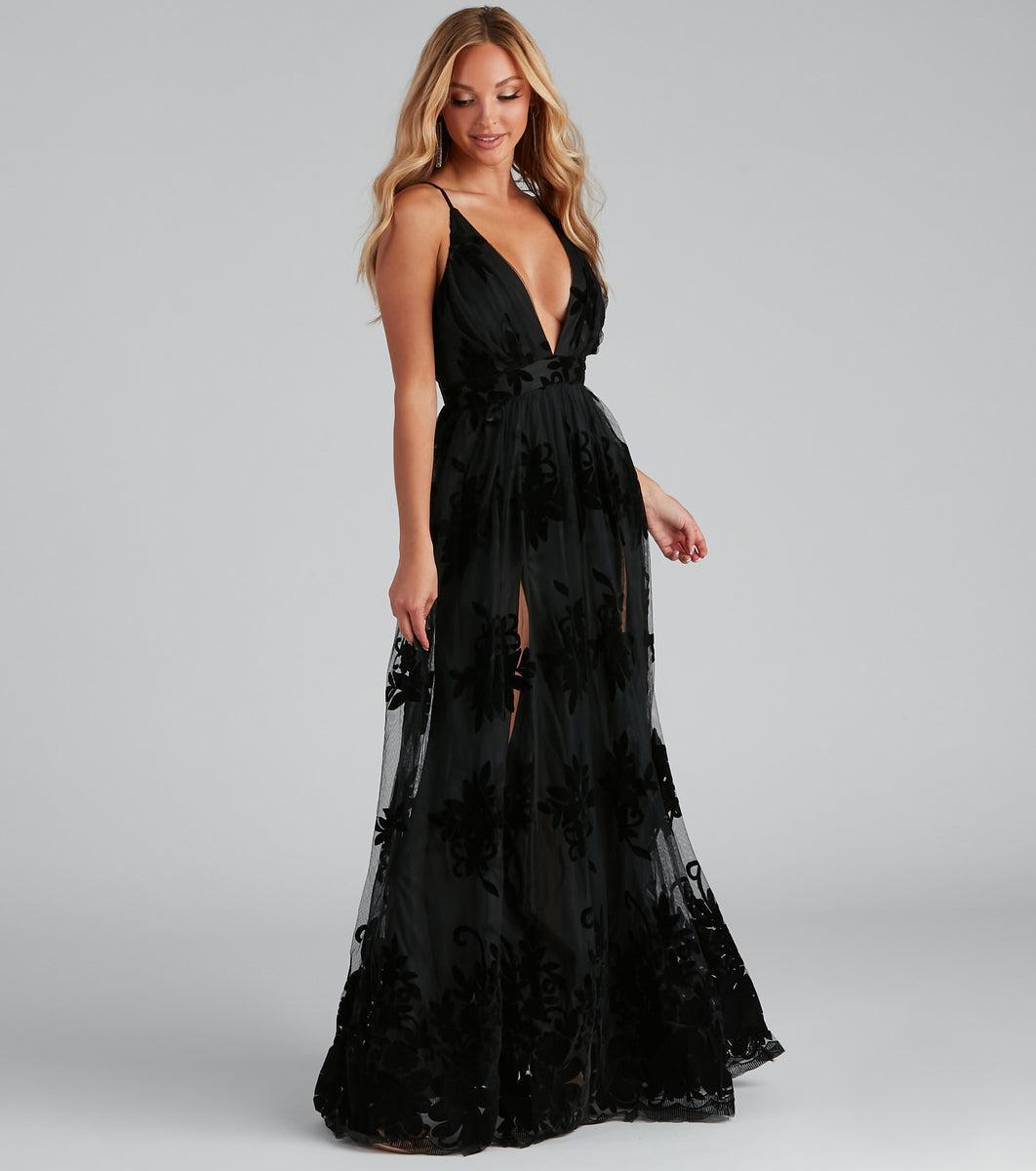 Morgan Formal Flocked Velvet Dress Product Image