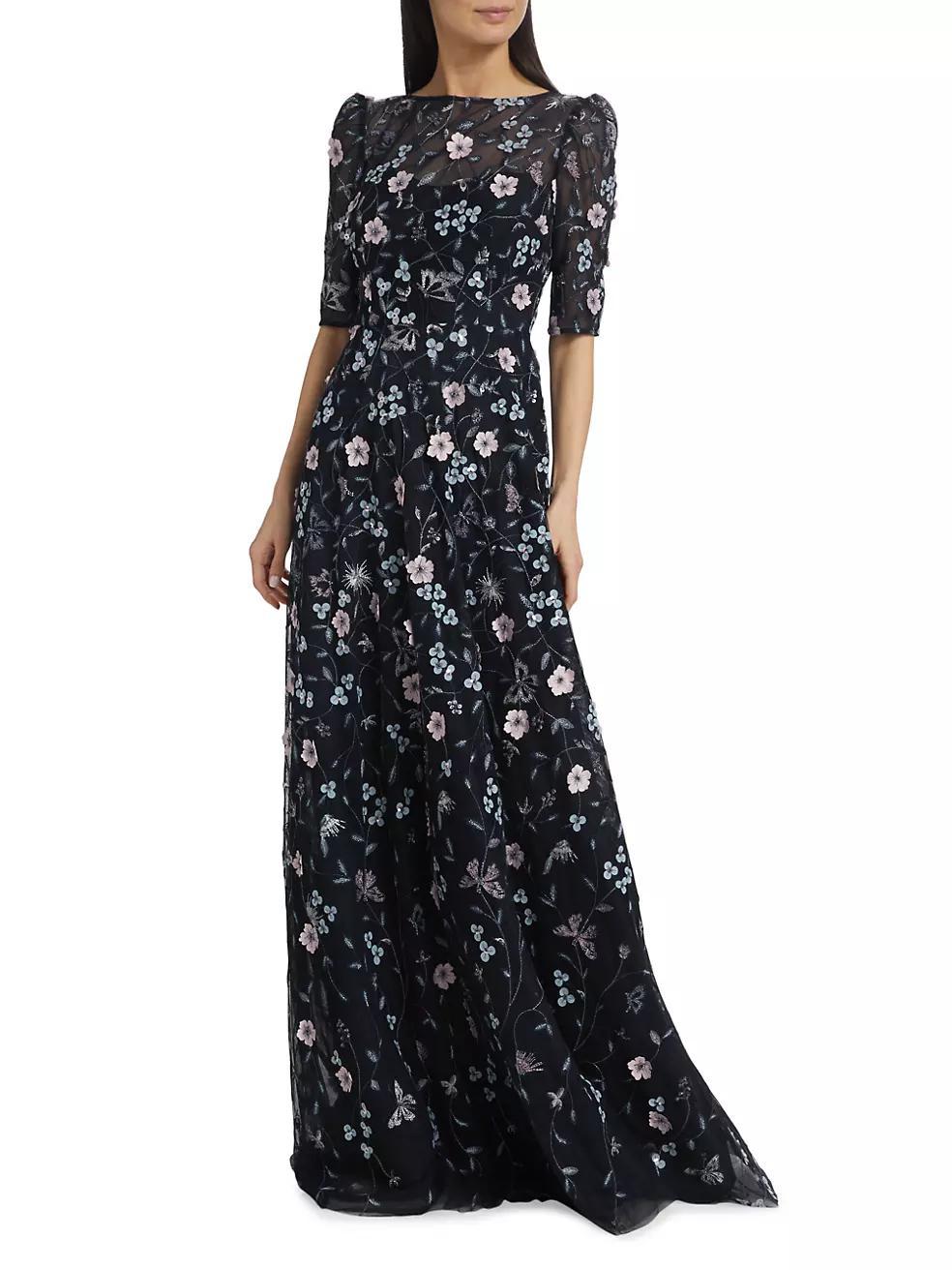 Floral Embroidered Gown Product Image