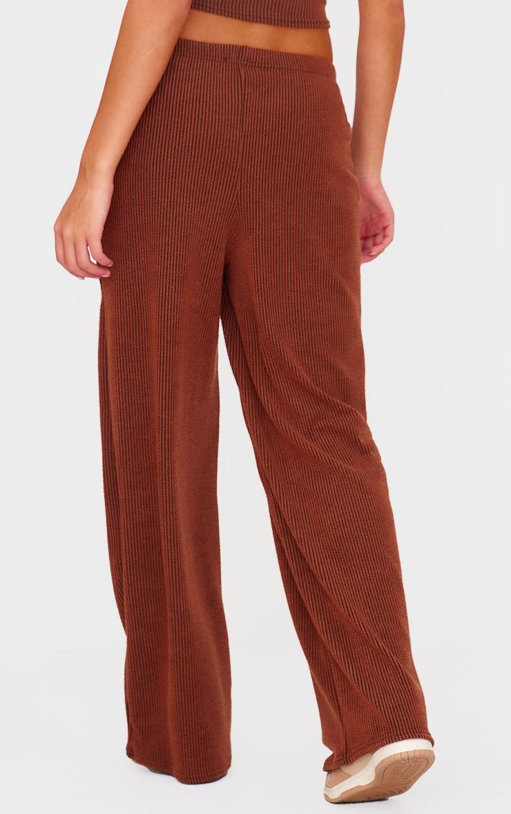 Chocolate Brown Two Tone Crinkle Rib Slouchy Fit Pants Product Image