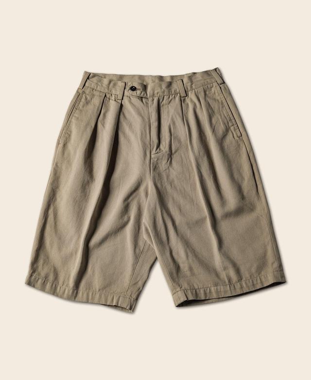 Classic Straight Leg Double Pleated Shorts - Khaki Product Image