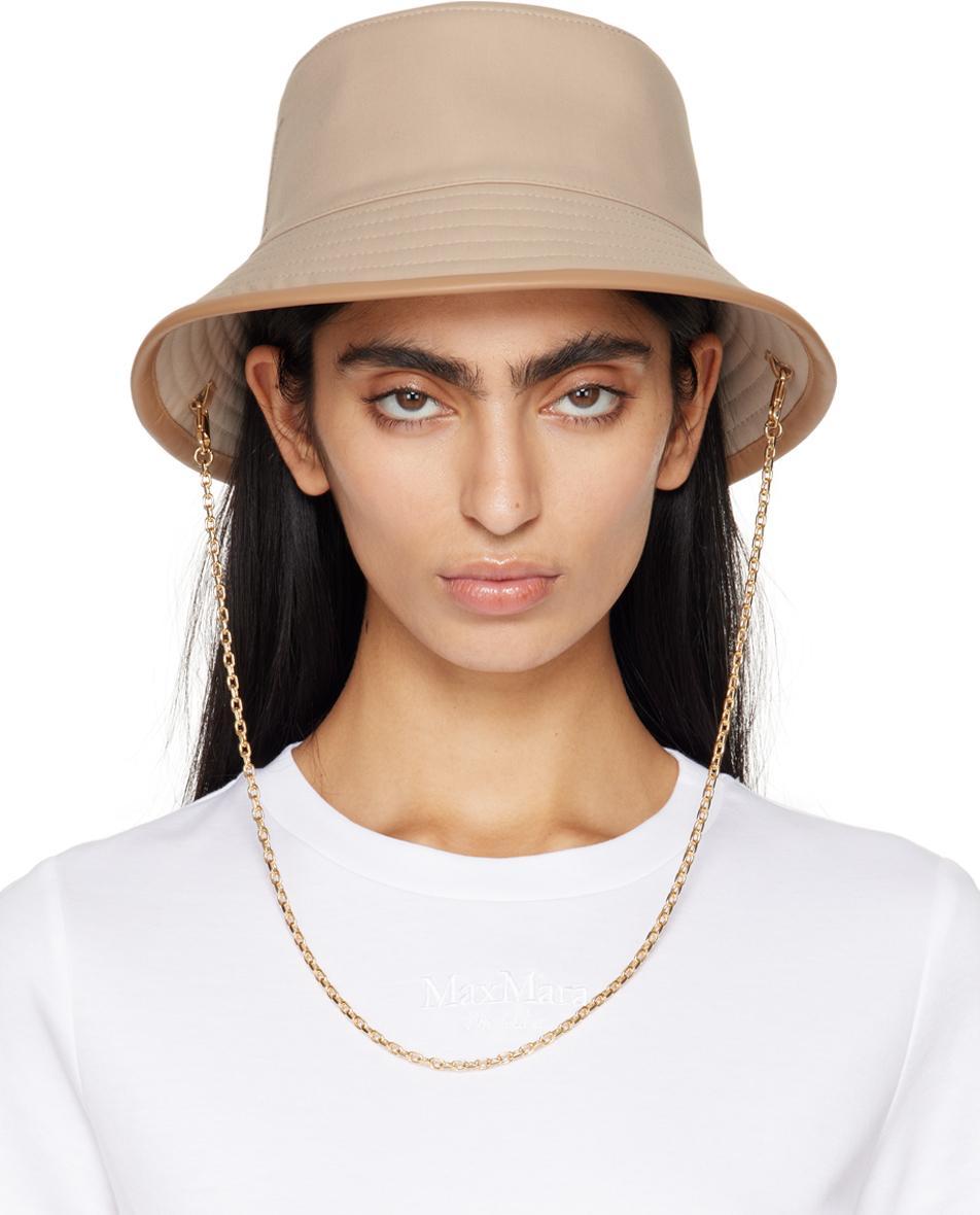 Beige Embroidered Bucket Hat In 2 Sand Product Image