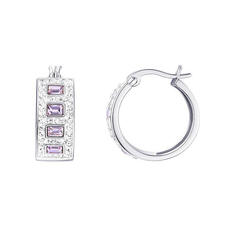 Chrystina Silver Plated Purple & White Crystal Hoop Earrings, Womens Product Image