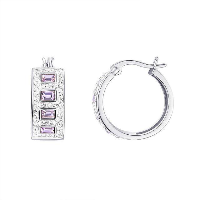 Chrystina Silver Plated Purple & White Crystal Hoop Earrings, Womens Product Image