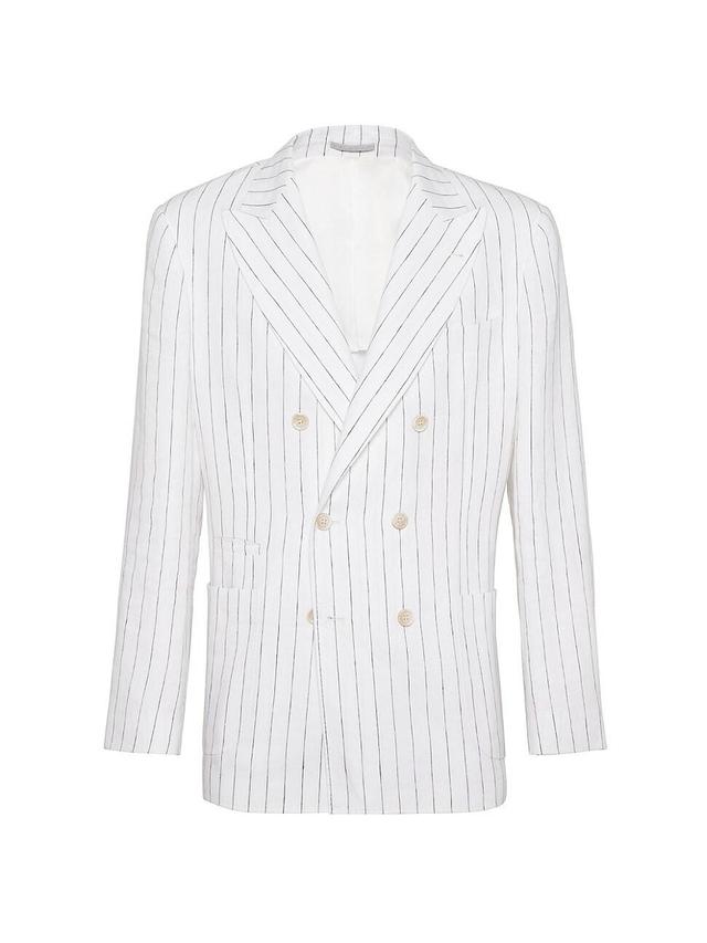 Mens Linen Stripe One And A Half Breasted Deconstructed Blazer With Patch Pockets Product Image