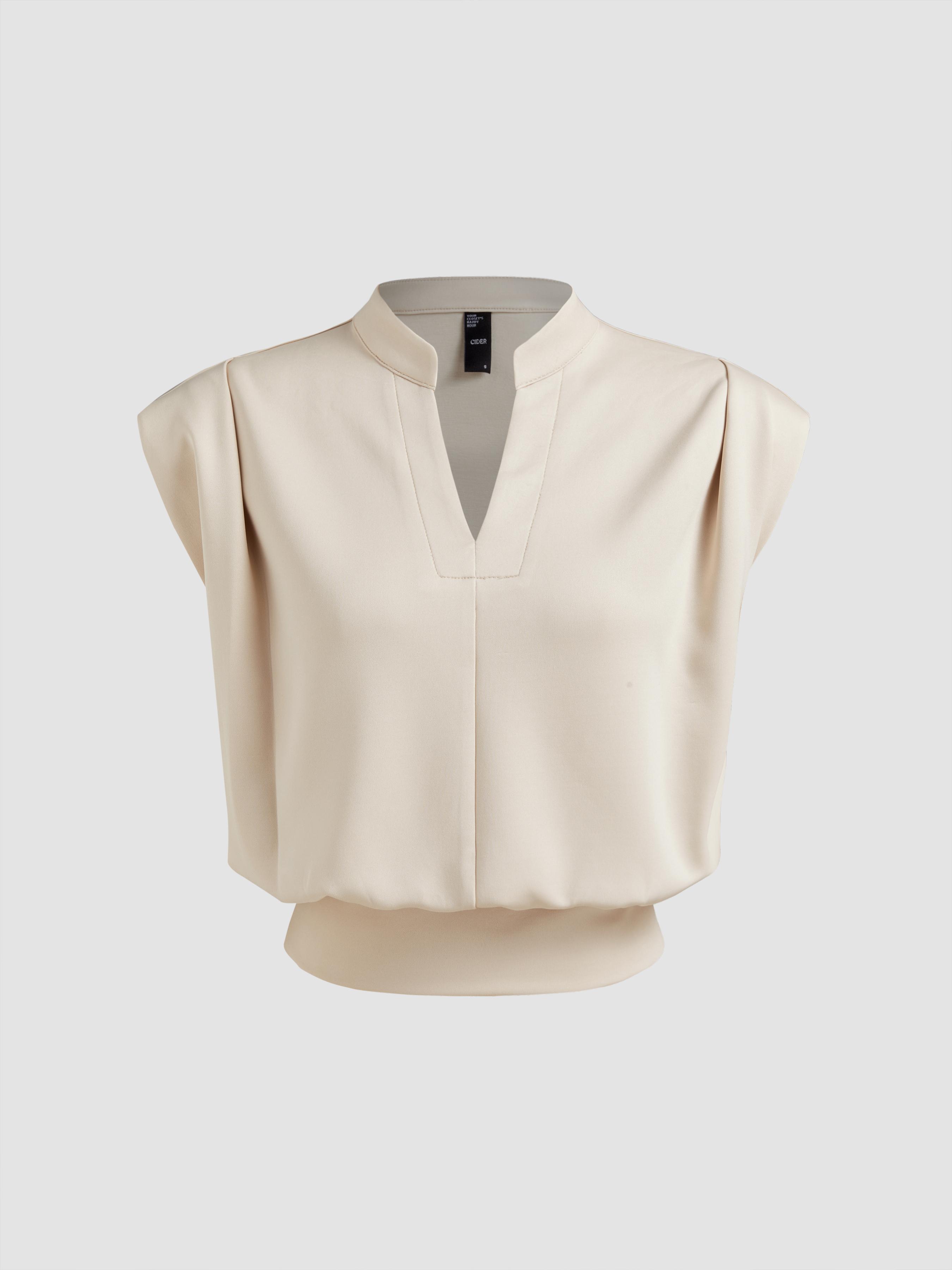 V-neck Solid Pleated Crop Top Product Image