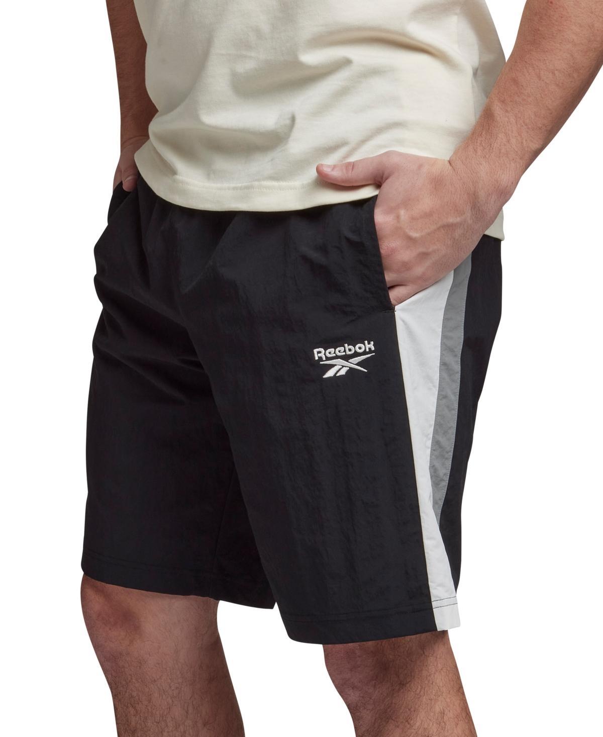 Reebok Mens Ivy League Regular-Fit Colorblocked Crinkled Shorts - Black/gray Product Image