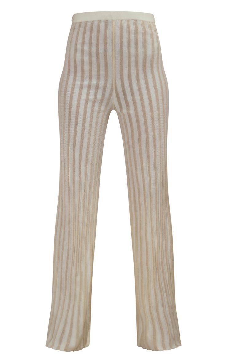 Cream Stripe Sheer Knit Wide Leg Pants product image