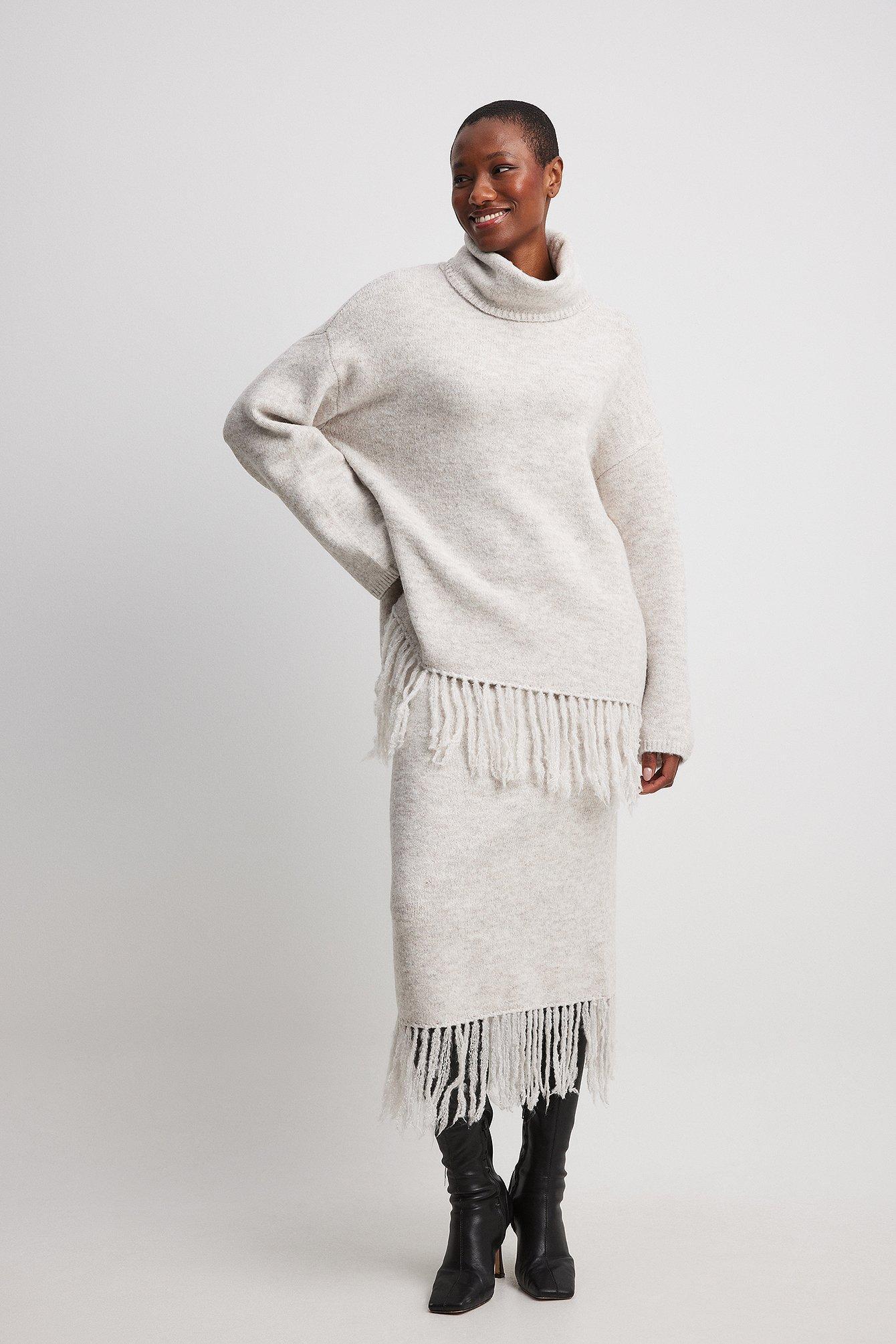 Knitted Fringe Midi Skirt Product Image