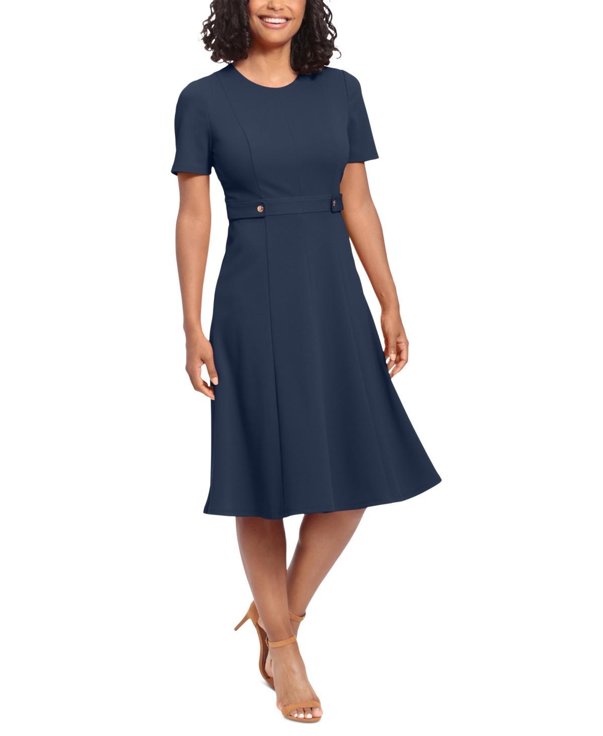 London Times Petite Fit & Flare Scuba Crepe Midi Dress Product Image