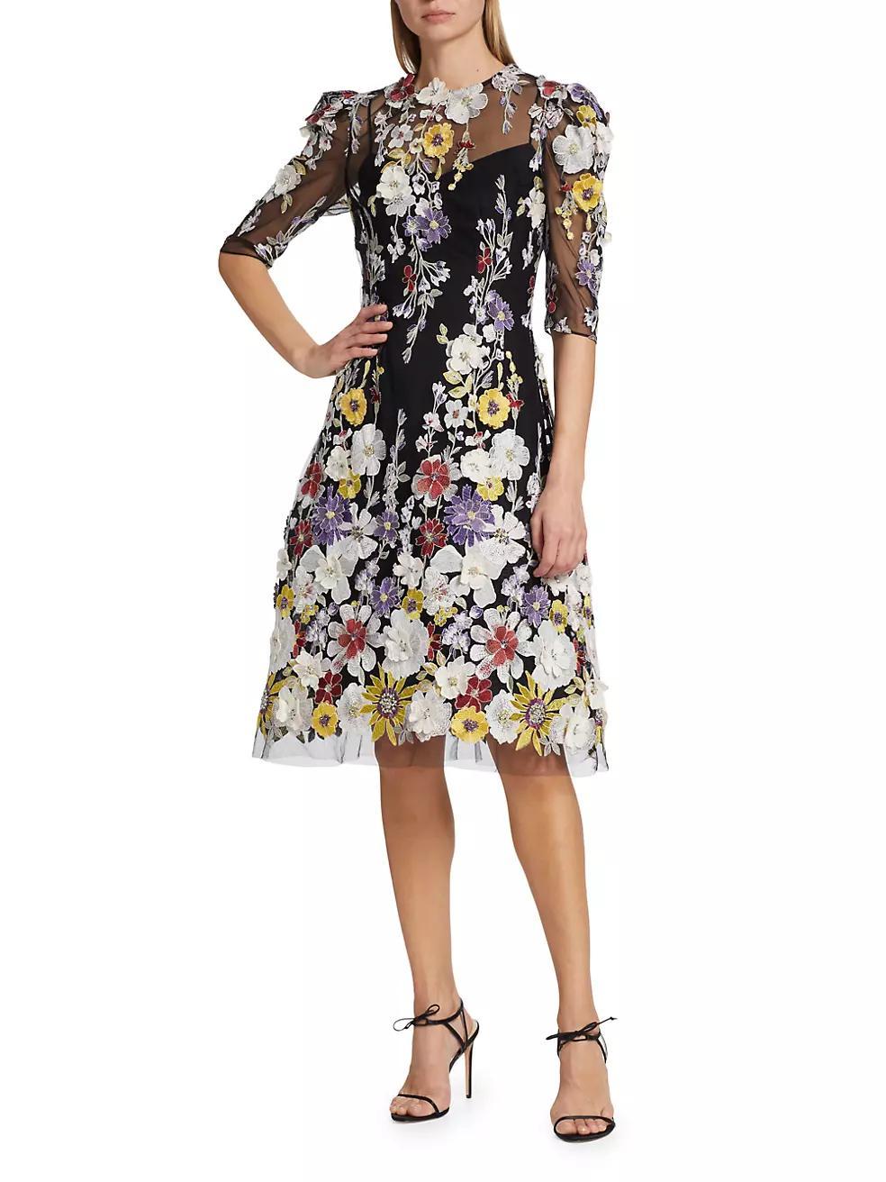 Embroidered Floral Cocktail Dress Product Image