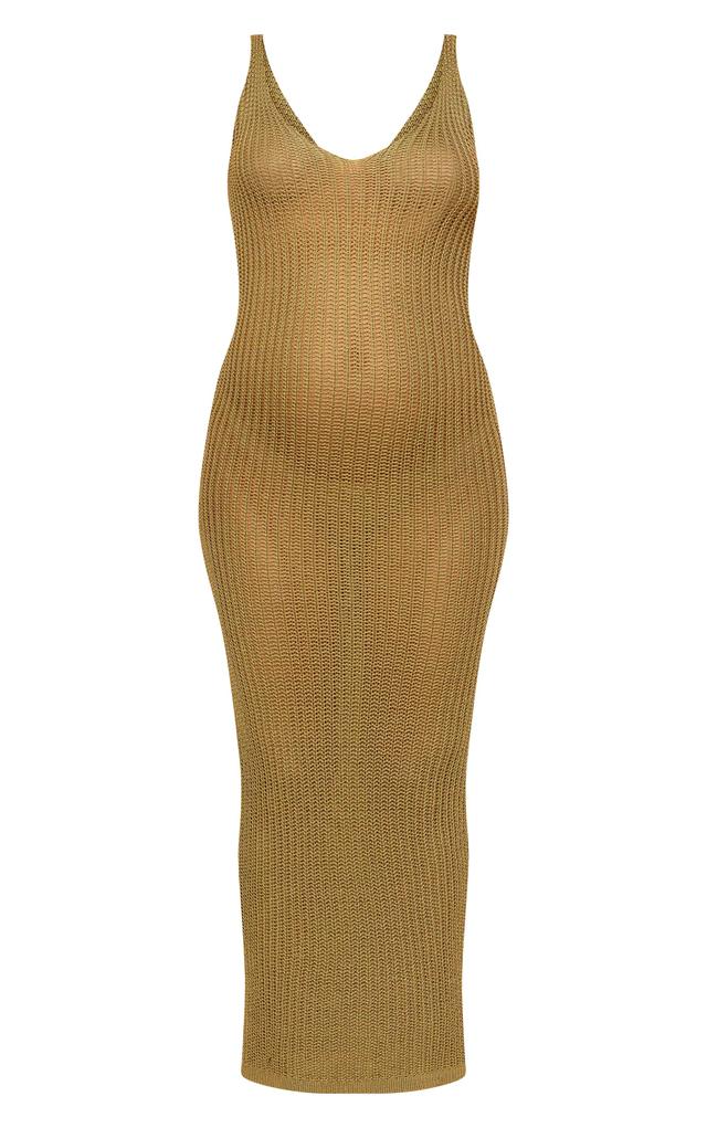 Maternity Khaki Open Back Sheer Knit Maxi Dress Product Image