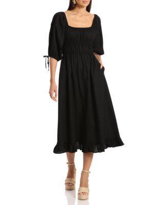 Avec Les Filles Ruched Bodice Linen Blend Midi Dress product image